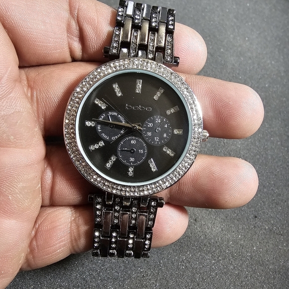 Bebe Ladies Fashion Quartz Watch Black With Crystal Accents Working (BEB5756BU) - Picture 1 of 10